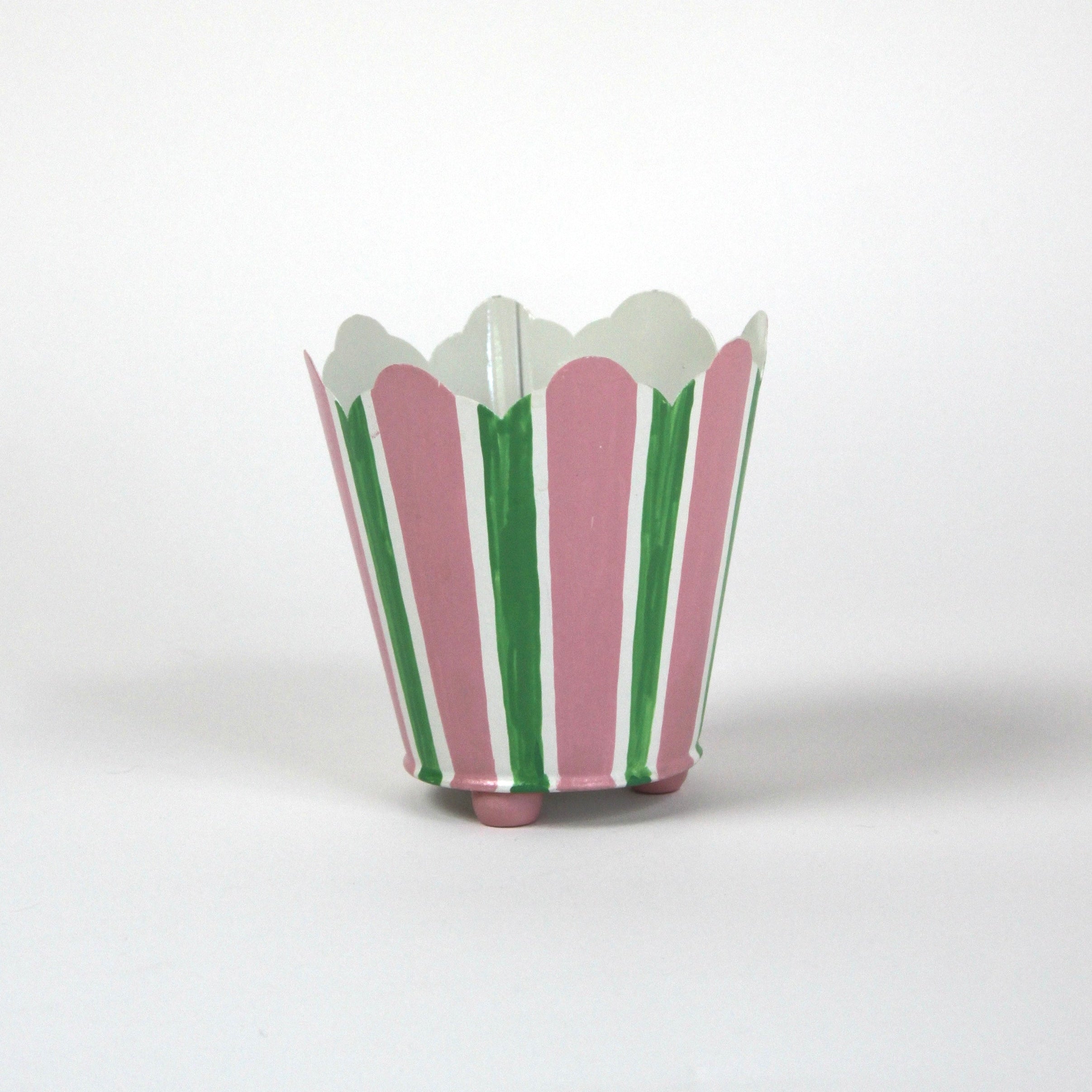green and pink striped cachepots from madcap cottage