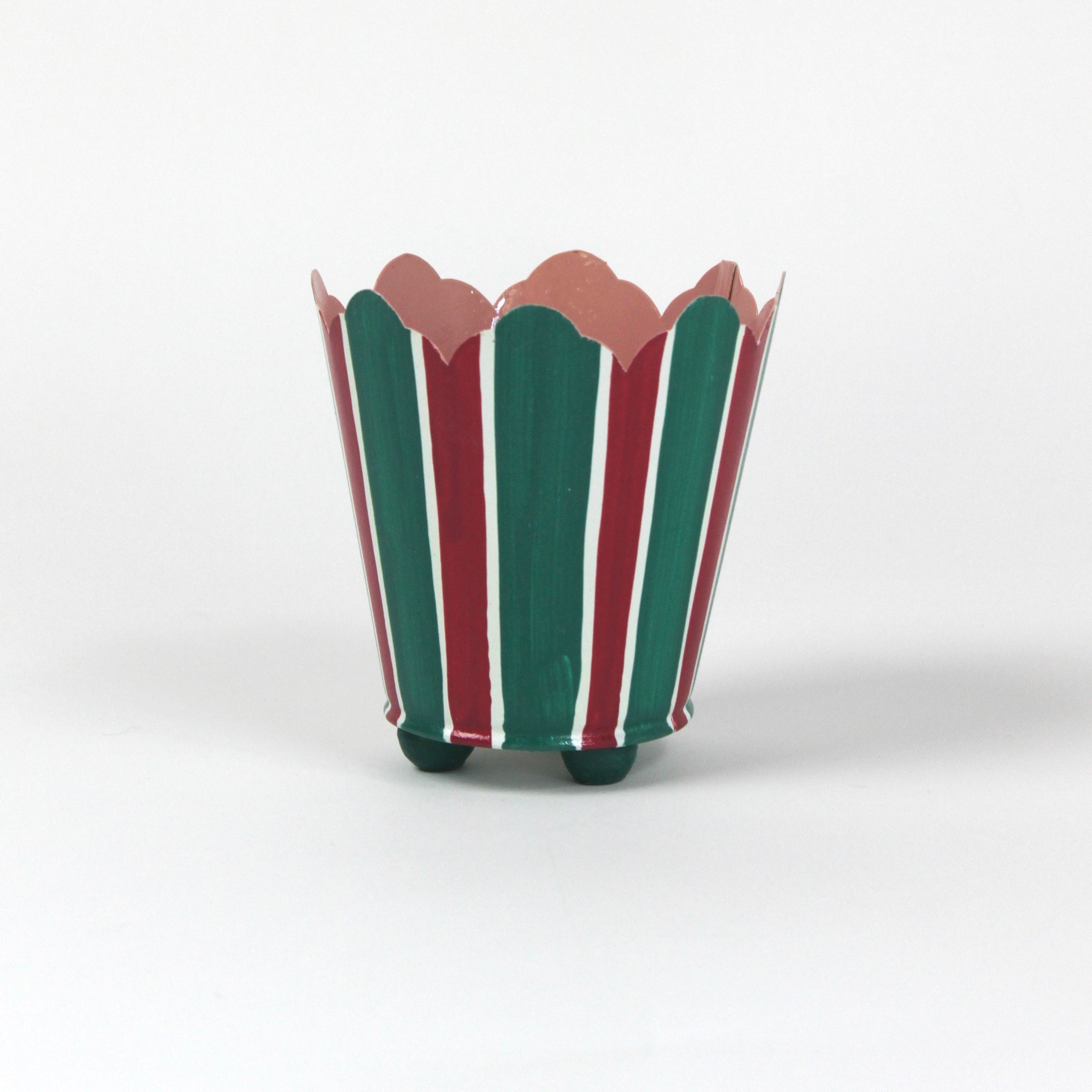 green and red striped cachepots from madcap cottage