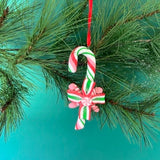 colorful candy-themed Christmas ornaments shaped like candy canes