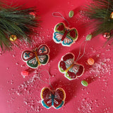 A set of 4 beaded butterfly felt Christmas ornament
