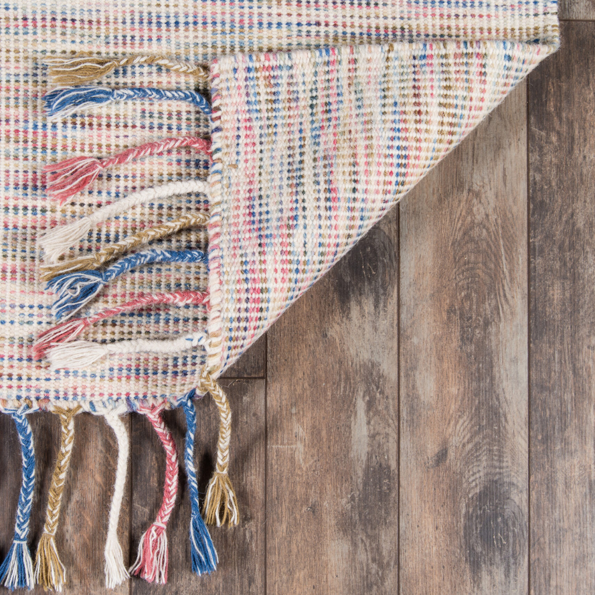 Marvelous Marrakech Multicolor Woven Wool Area Rug w/Tassel Fringe