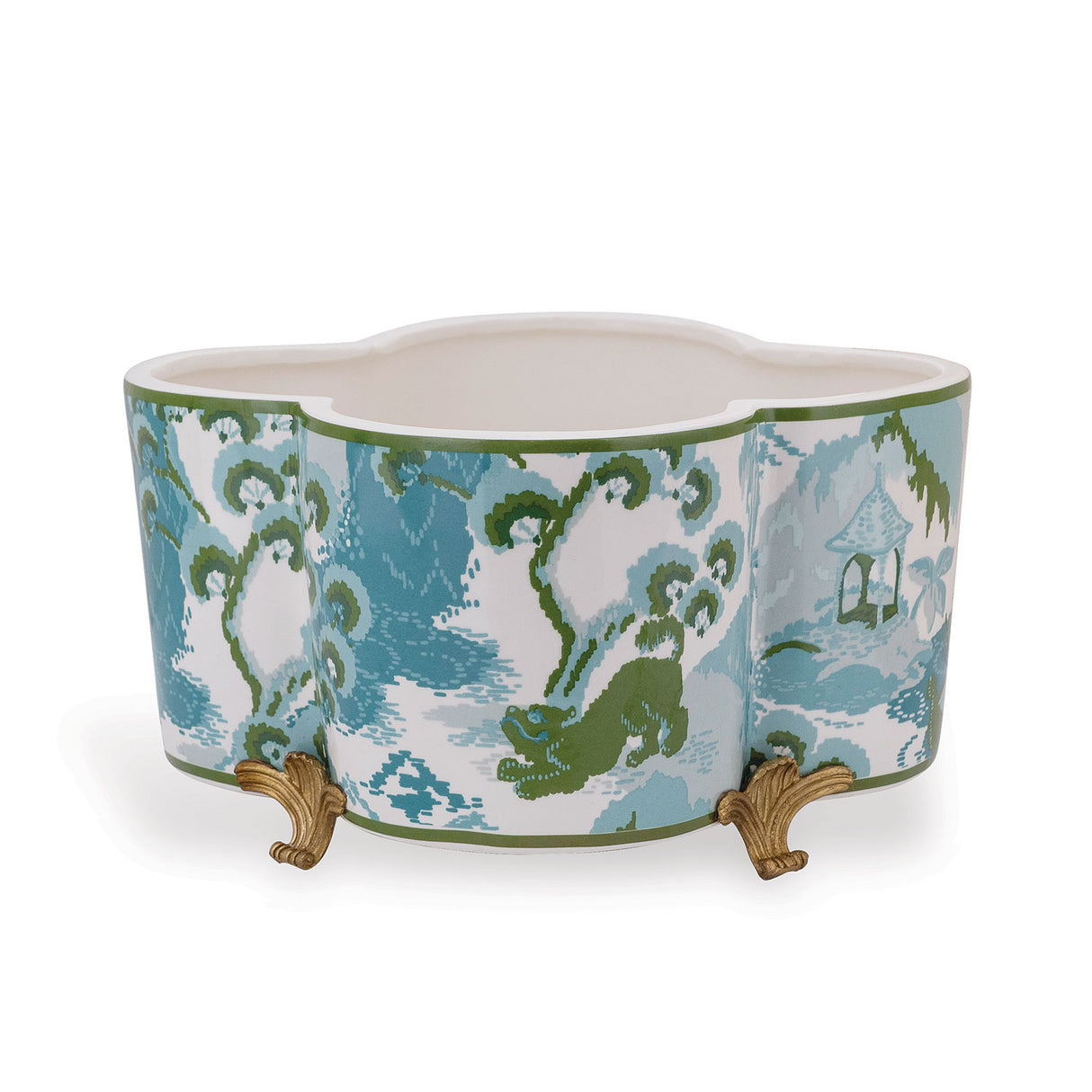 Old Peking Celadon Porcelain Quatrefoil Planter