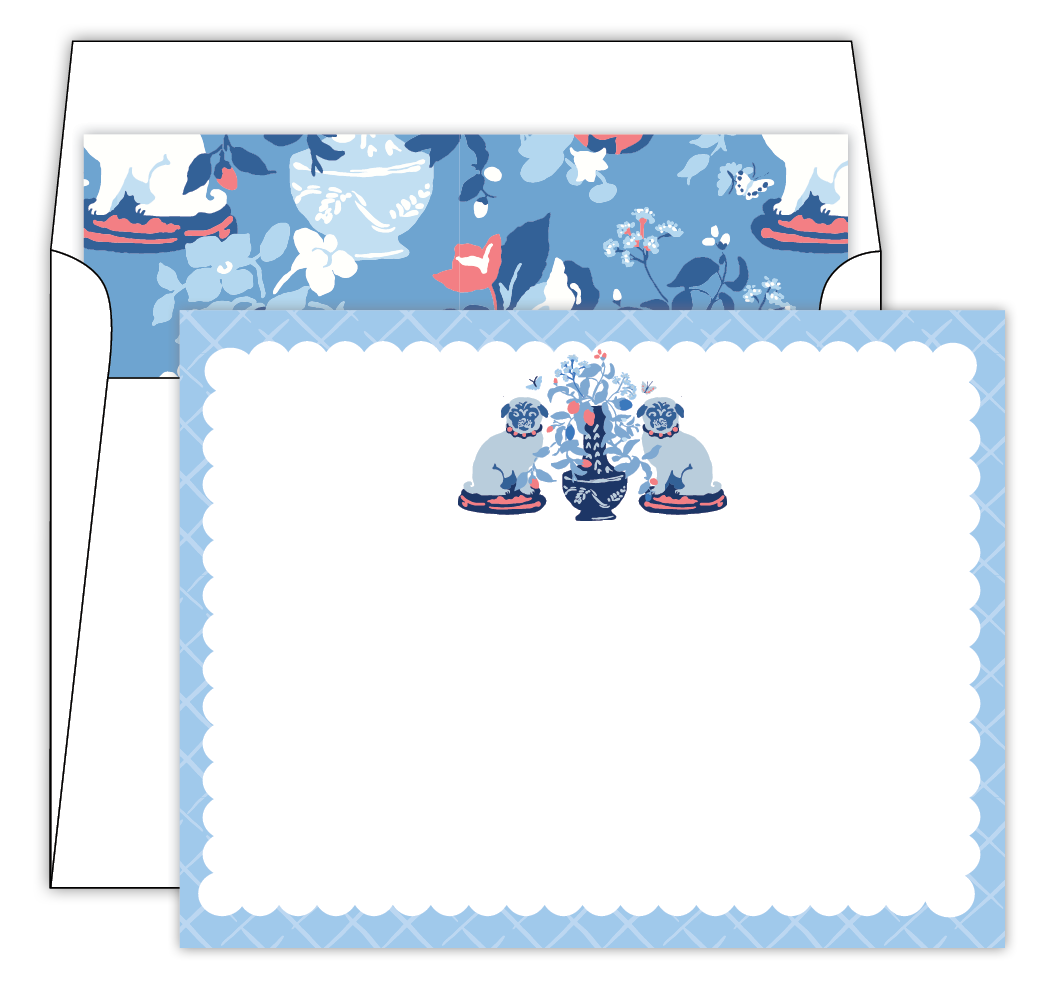 Social Set-Blue Pugs with Urn w/Liner