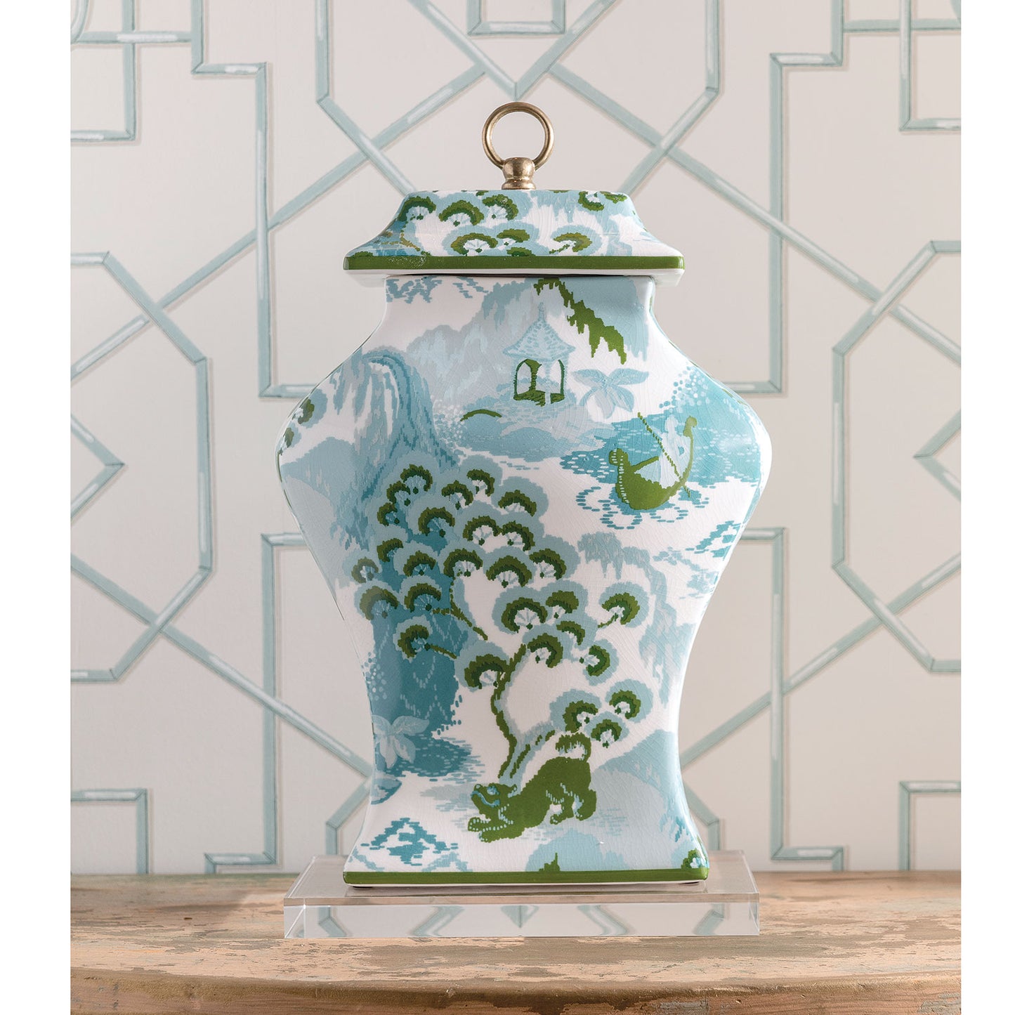 Old Peking Celadon Lidded Jar