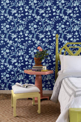 Temple Garden Navy Blue Peel & Stick Wallpaper Sample