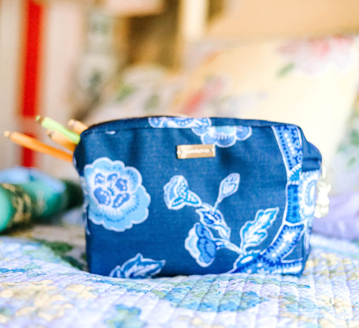 Large Cosmetics/Toiletries Bag in Temple Garden Navy