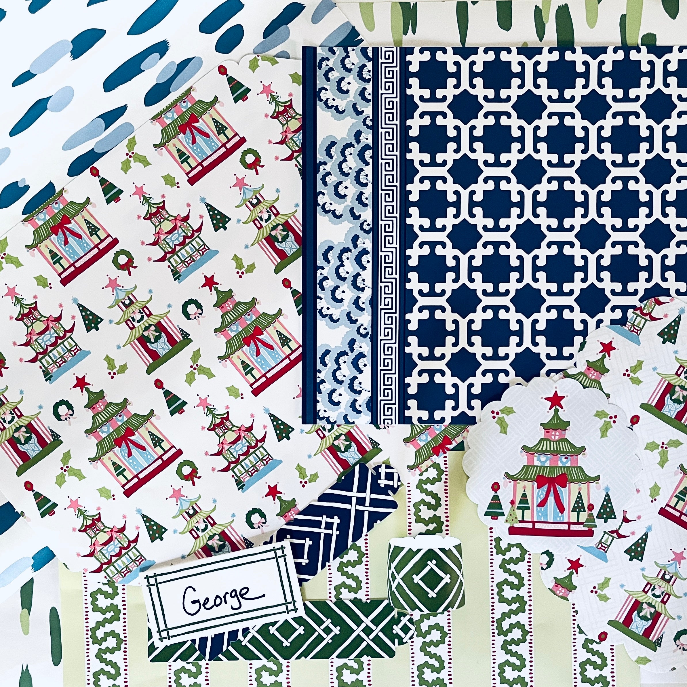 A collection of brightly colored paper tableware in distinctive designs from madcap cottage