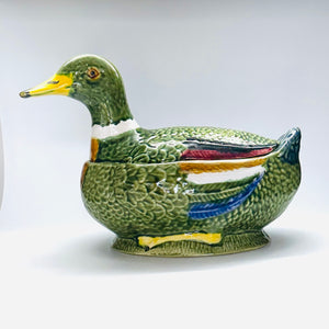 Vintage Lidded Portuguese Ceramic Mallard Centerpiece