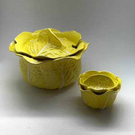 Vintage Yellow Ceramic Portuguese Tureen/Small Lidded Yellow Cabbage (Set of 2)