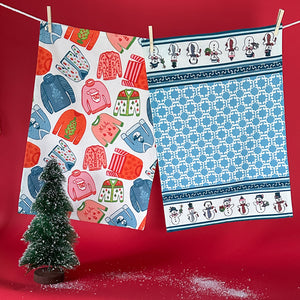 Holiday Sweaters and Frolicking Snowmen Christmas Tea Towel/Dish Towel/Guest Towel