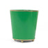Bright Green large tole metal cachepot with gold base and trim on a white background