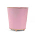 Bright Light Pink large tole metal cachepot with gold base and trim on a white background