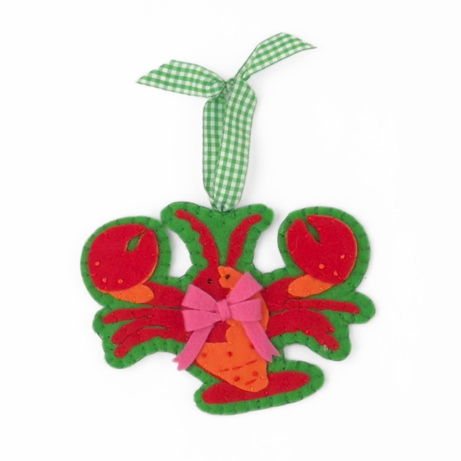 Handcrafted Lobster Felt Christmas Ornament on a white background