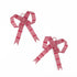 Small pink bow Christmas ornaments featuring red stripes and delicate ribbon loops for festive decorating.