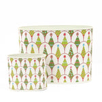 Festive Christmas caddy set featuring colorful patterned trees, perfect for holiday storage and seasonal decorating.