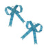 Blue tole Christmas bow ornaments featuring darker blue stripes and charming ribbon loops for festive decorating.