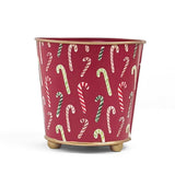 Hand-Painted Large Tole Cachepot - Candy Canes