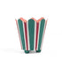 Red and green striped tole cachepot with scalloped rim and pink interior, standing upright.