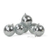 six silver disco ball christmas ornaments on a white background