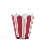 Hand-Painted Striped Scalloped Tole Cachepot - Red and Pink