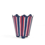 Hand-Painted Striped Scalloped Tole Cachepot - Red, White, and Blue