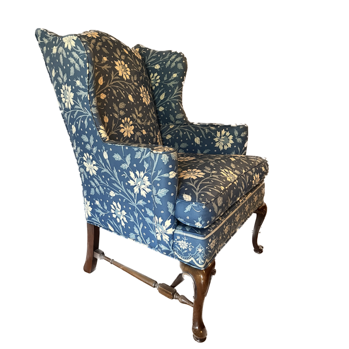 Blue Floral Chintz Wingback Chair