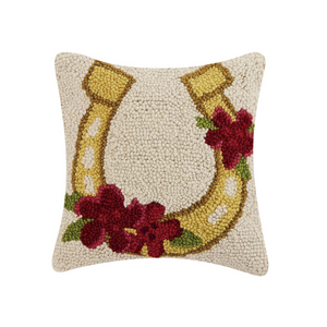 Lucky Horseshoe Hooked-Wool Throw Pillow