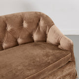 Vintage Brown Velvet Button Tufted Loveseat