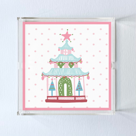 Blue Festive Pagoda Square Acrylic Christmas Tray, 3 Sizes