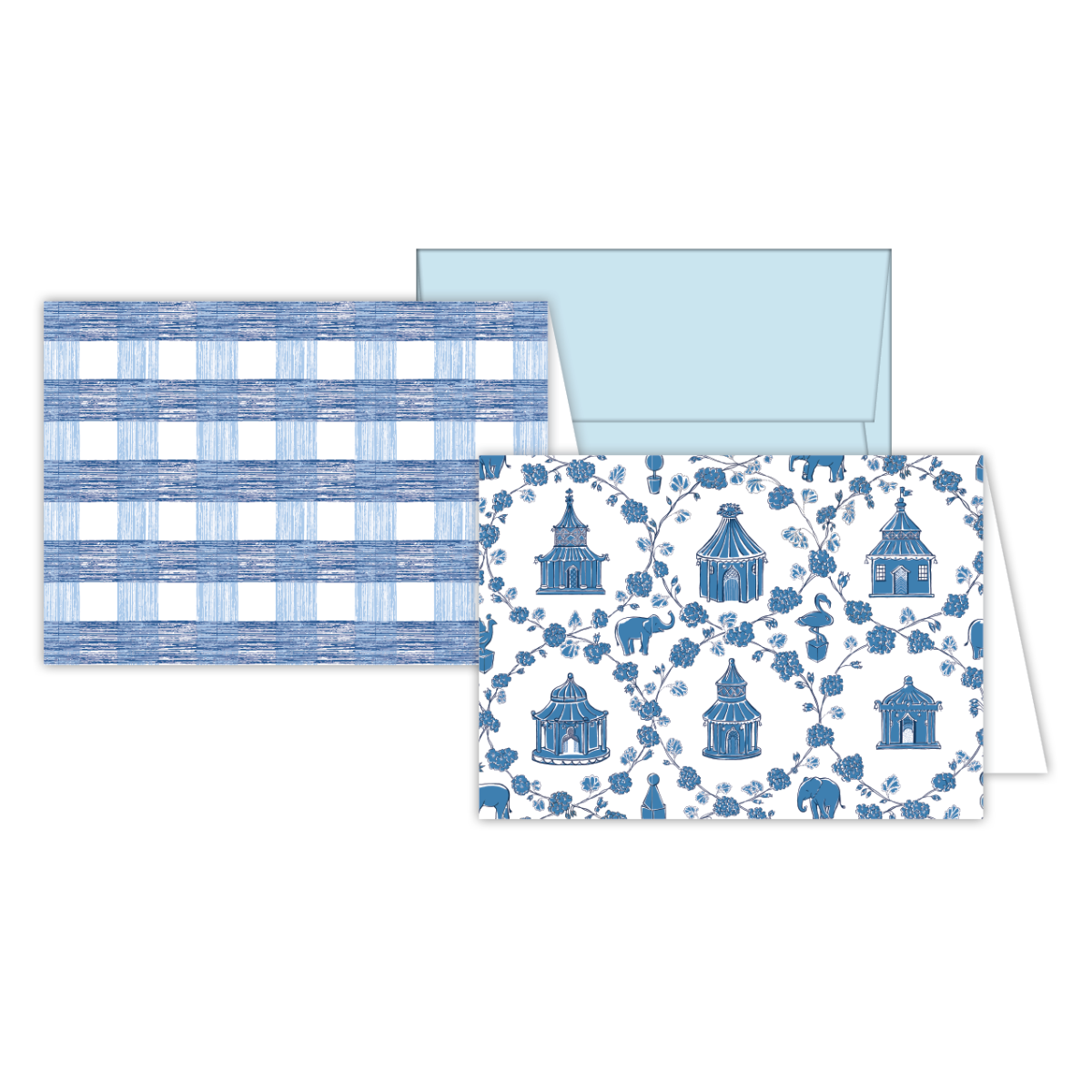 Petite Notecard Set - Blue Fancy Tents/Blue Gin Lane Plaid