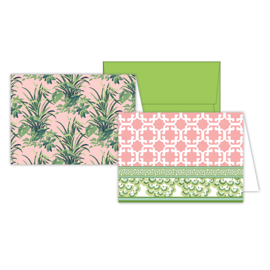 Petite Notecard Set - Pink Monserrat Lattice/ Pink Bermuda Bay Botanicals