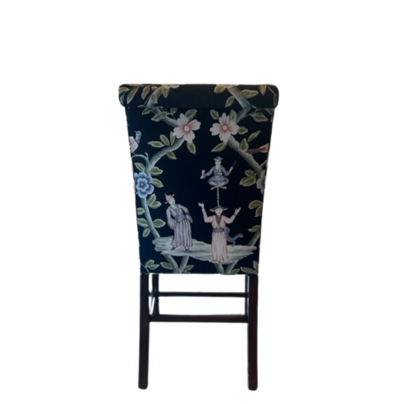 Vintage Hickory Chair Chinoiserie Chintz-Upholstered Dining Chairs with Fretwork Detail, Set of Six