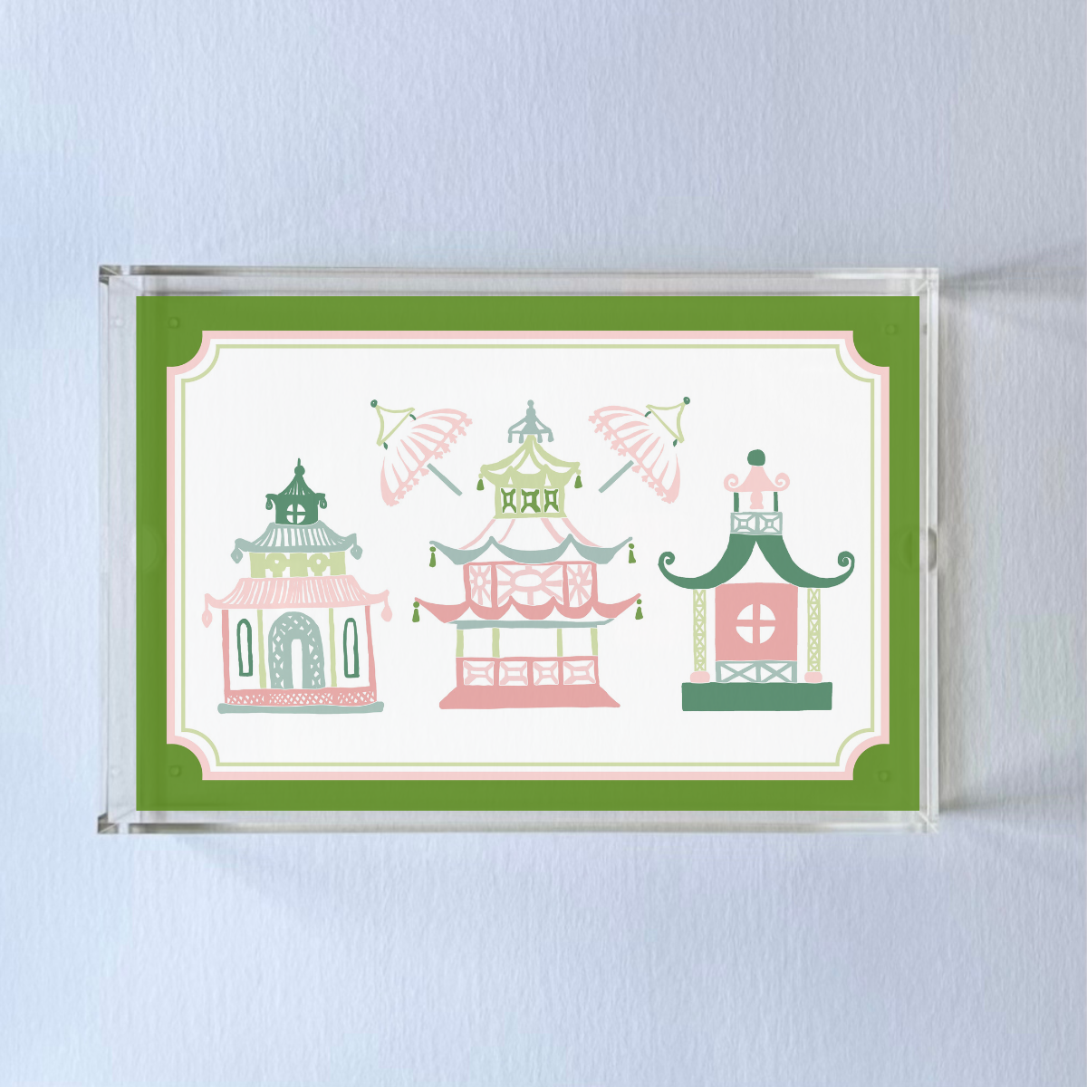 Festive Pagodas Rectangular Christmas Acrylic Tray, 2 Sizes