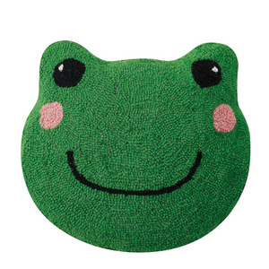 Happy Frog Hooked Wool Throw Pillow