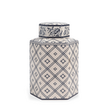 Island House Small Navy Blue/White Porcelain Hexagonal Lidded Jar