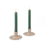 Harbor Trail Pink and Green Scalloped Ceramic Candle Holders, Set of 2