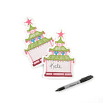 Two Charming pagoda place card featuring colorful chinoiserie details, pink accents, and space for personalized names.