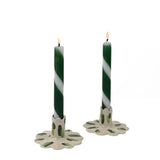 Club House Green Brushstroke Scalloped Ceramic Candle Holders, Set of 2