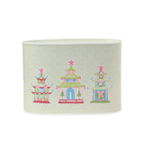 Large Festive Christmas caddy featuring colorful pagodas, pink stars, and delicate green patterned backgrounds throughout.