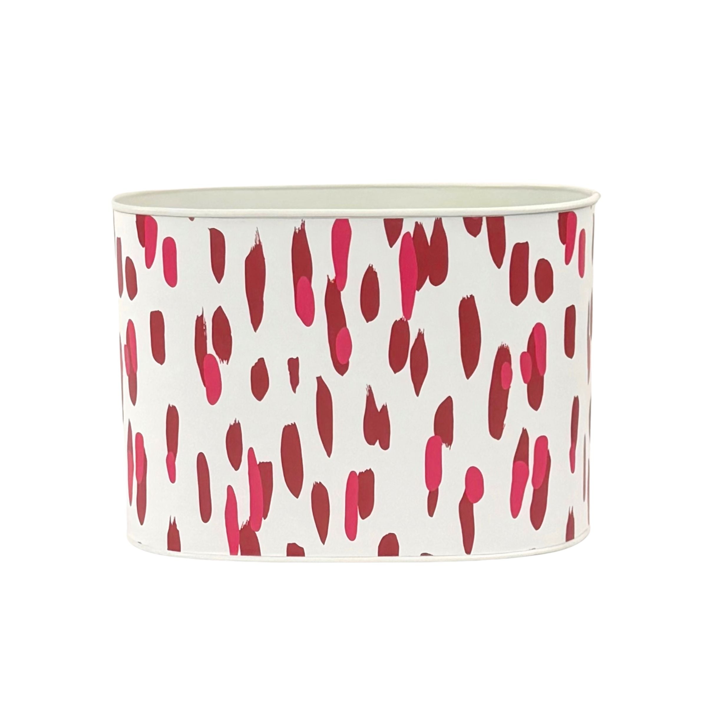 Large Decorative caddy featuring bold red and pink brushstroke patterns with contrasting white backgrounds throughout.