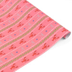 pink gift wrap with lobster, blue bow and green squiddly line motifs