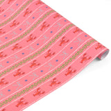pink gift wrap with lobster, blue bow and green squiddly line motifs