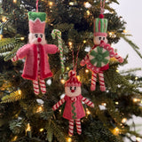 Pink and Green Felted Wool Christmas Nutcrackers, Set of 3