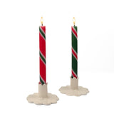 White Scalloped Ceramic Candle Holders, Set of 2