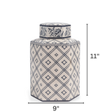 Island House Small Navy Blue/White Porcelain Hexagonal Lidded Jar