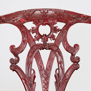 Vintage 19th-Century Red Chinoiserie English Side Chairs, Pair