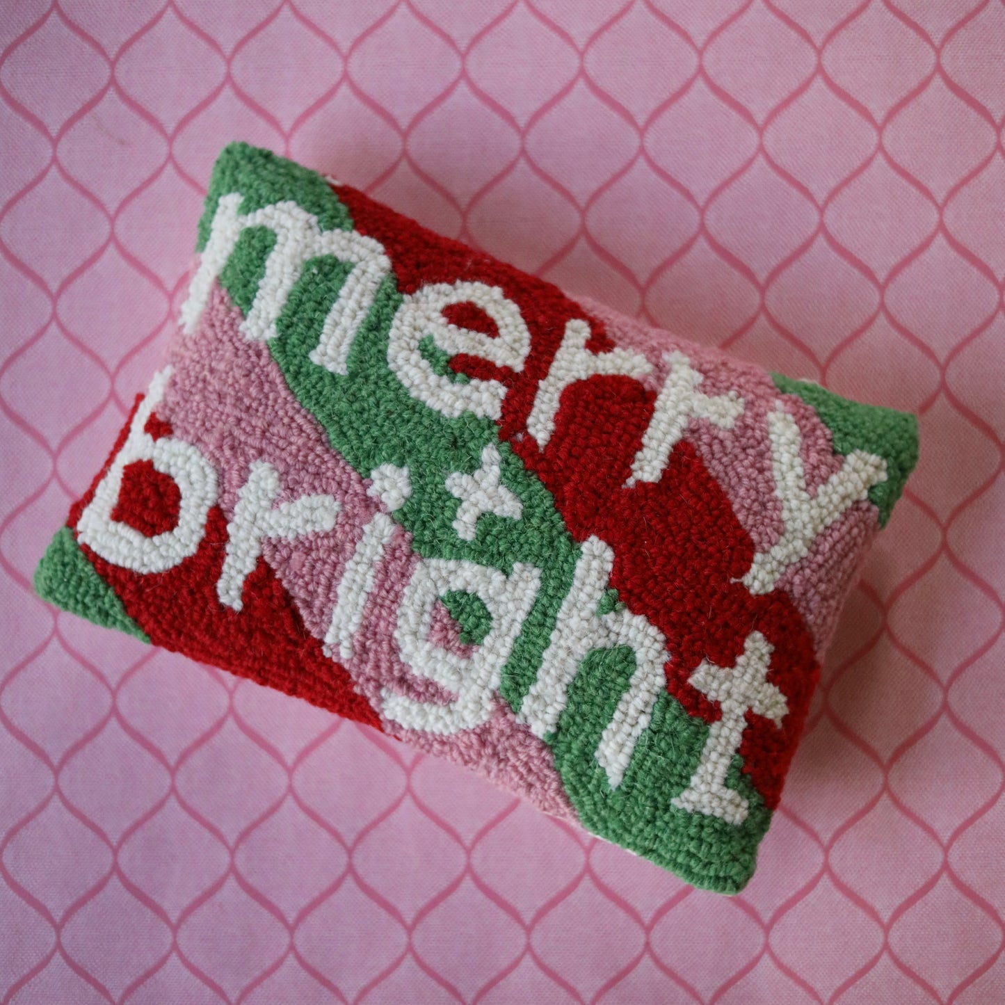 Hooked Wool Merry and Bright Pillow