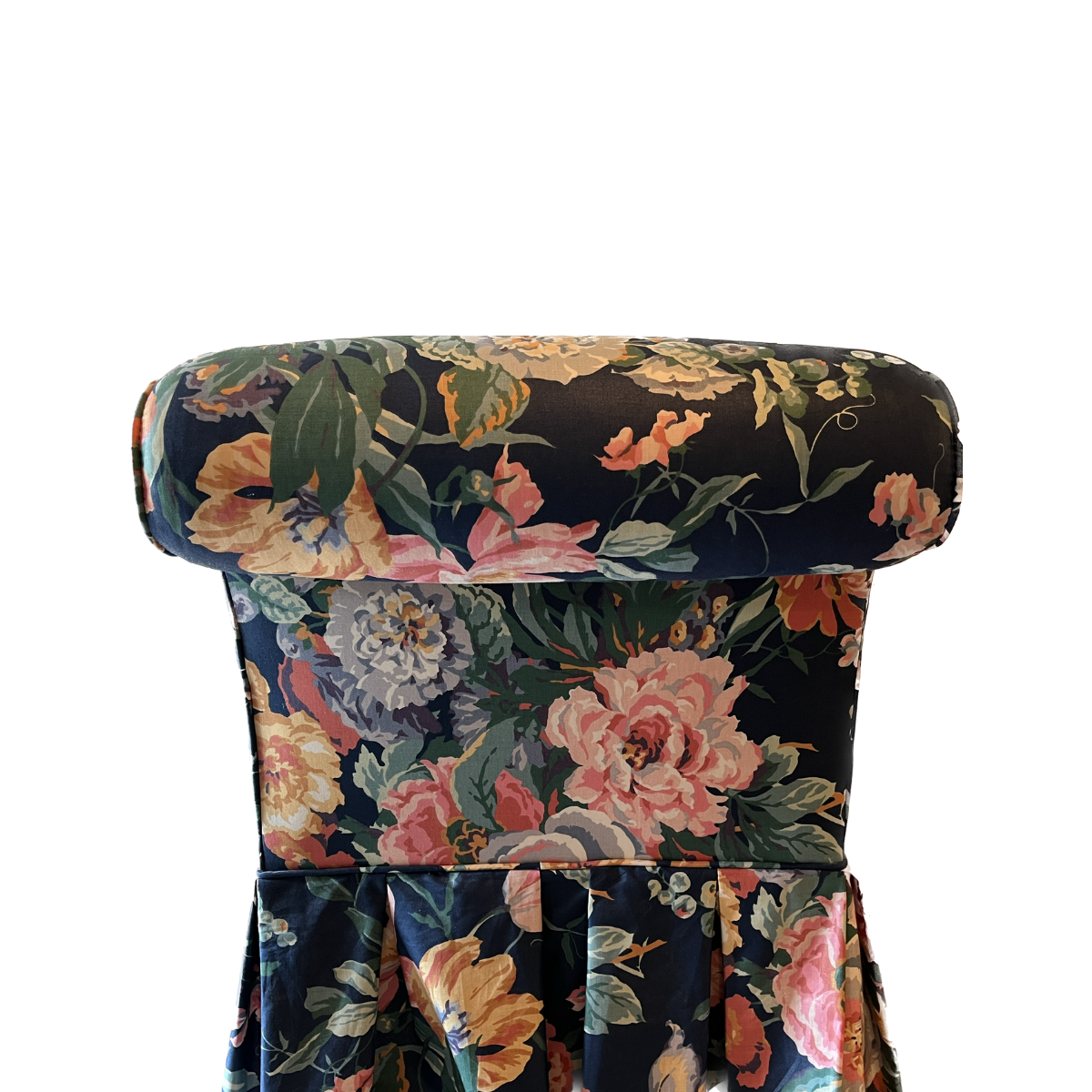 Skirted Rose-Patterned Chintz Bench