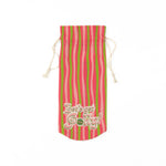 pink and green striped wine bag with “Let’s get jolly!” printed on the front