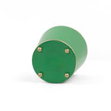 A bright Geen large tole metal cachepot bottom with four small gold-tone studs, shown on a white background.
